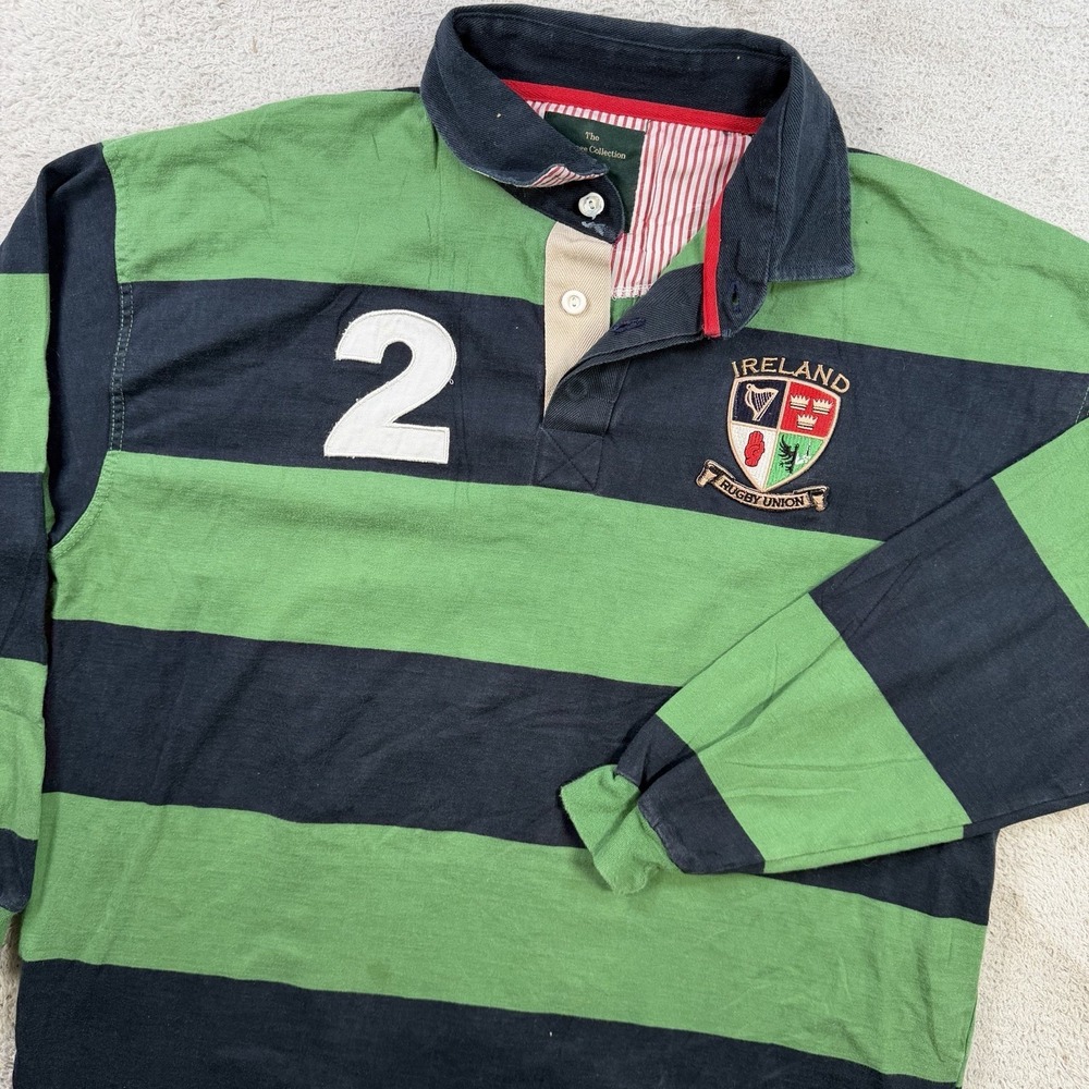 Lansdowne Rugby Shirt Men 2XL Green Blue Ireland Striped Heavyweight Long Sleeve